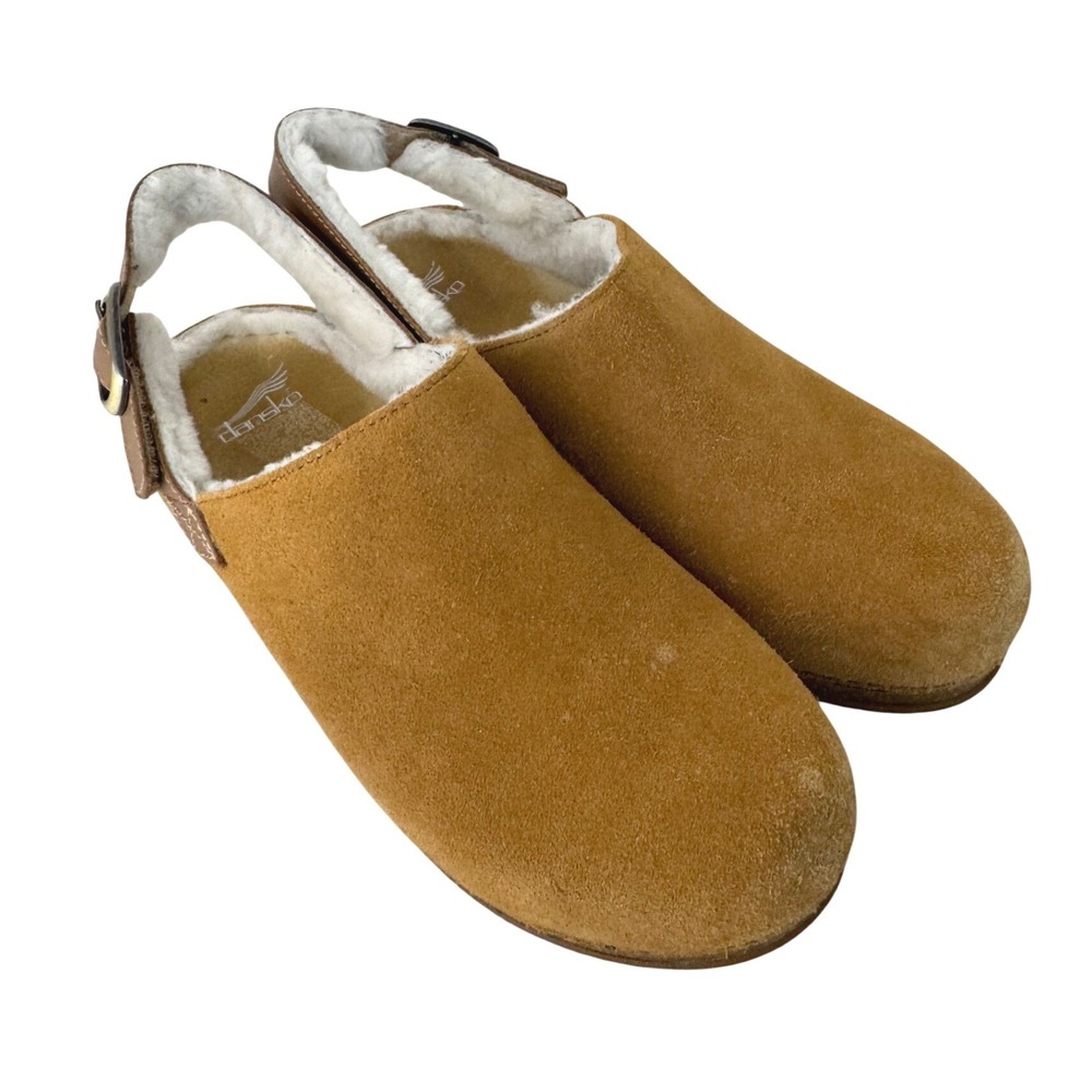 Dansko Suede Shearling Slingback Mules Size 40 Tan US 9.5
